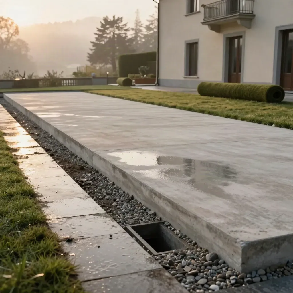 Villa finita a Varese con platea nuova, drenaggio perimetrale e prato rullato all’alba